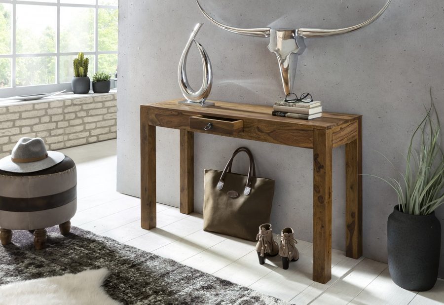 Wohnling Sheesham Konsolentisch Massiv 120 cm mit 1 Schublade - Massivholz von Wohnling