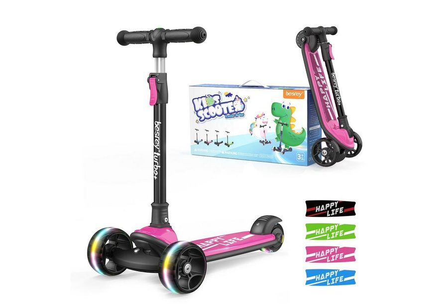 besrey Dreiradscooter Kinder Scooter Kinder Roller Kinderroller ab 3 jahre faltbar, Alle drei Räder mit LED, Kinderscooter mit ABEC-7 Kugellager von besrey
