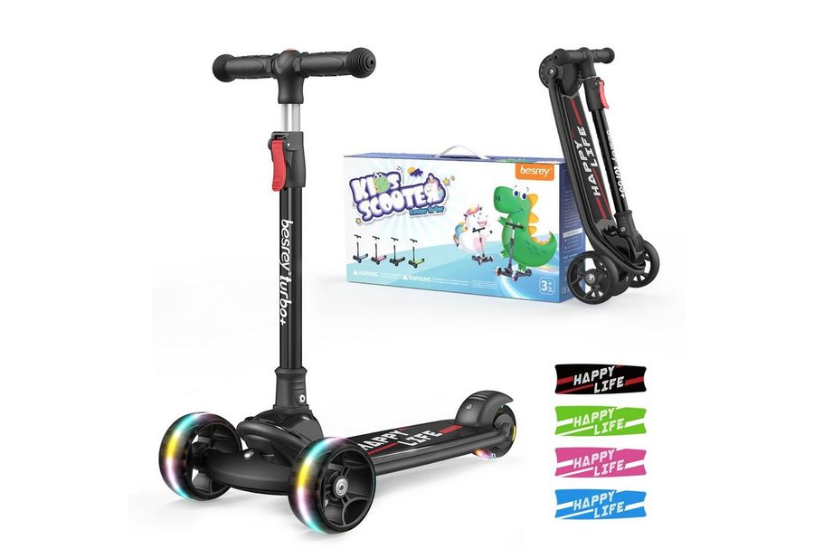 besrey Dreiradscooter Kinder Scooter Kinder Roller Kinderroller ab 3 jahre faltbar, Alle drei Räder mit LED, Kinderscooter mit ABEC-7 Kugellager von besrey