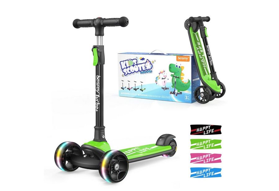 besrey Dreiradscooter Kinder Scooter Kinder Roller Kinderroller ab 3 jahre faltbar, Alle drei Räder mit LED, Kinderscooter mit ABEC-7 Kugellager von besrey