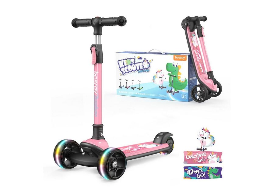 besrey Dreiradscooter Kinder Scooter Kinder Roller Kinderroller ab 3 jahre faltbar, Alle drei Räder mit LED, Kinderscooter mit ABEC-7 Kugellager von besrey