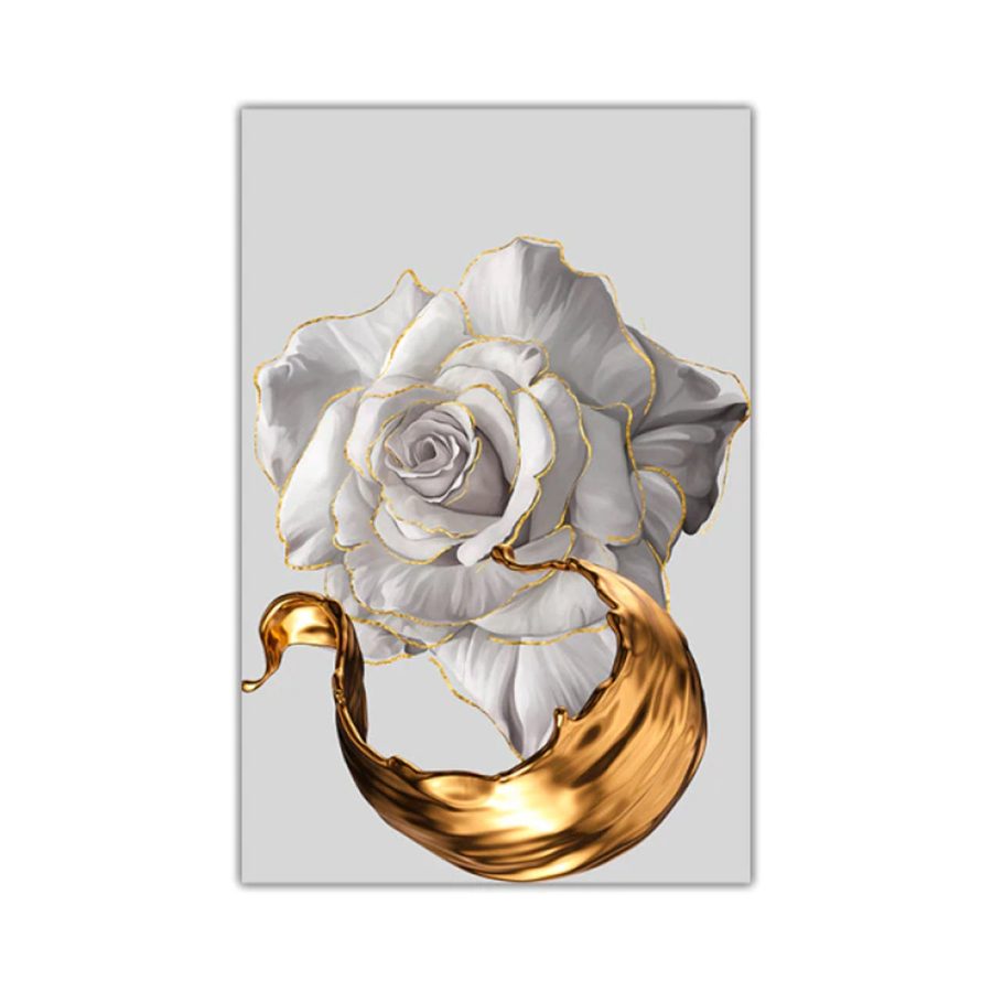 TPFLiving Luxus Poster Leinwand / Goldene und weiße Rose / 3 Motive in 19 verschiedene Größen - OHNE Rahmen - Modell TPFL-LW-32-MOT496-1 - 40x50cm von TPFLiving