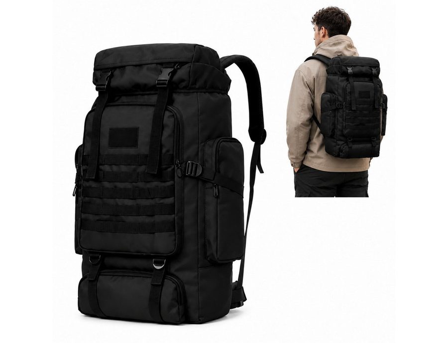 ibettertec Reiserucksack Großer Outdoor Rucksack 60L Trekking Wanderrucksack Schwarz (Wasserabweisender Reiserucksack, mit ergonomischem Tragesystem), für Camping, Wandern und Outdoor-Abenteuer von ibettertec