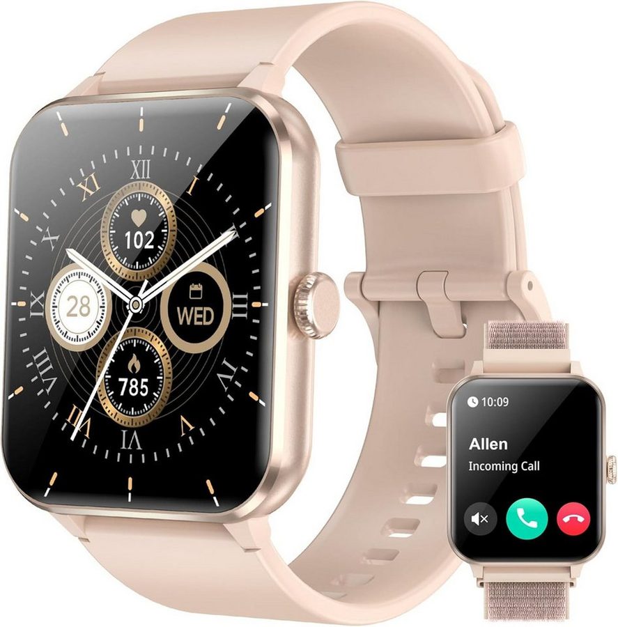blackview Smartwatch Damen Herren mit 5 Tagen Akkulaufzeit,1,85" HD Touchscreen Smartwatch (1.85 Zoll, iOS/Android) Set, mit Wechselband aus weichemSilikon und Ladekabel, KI-Sprachassistent, Herzfrequenz,SpO₂,Schlaf,100+ Sportmodi, 2 Armband von blackview