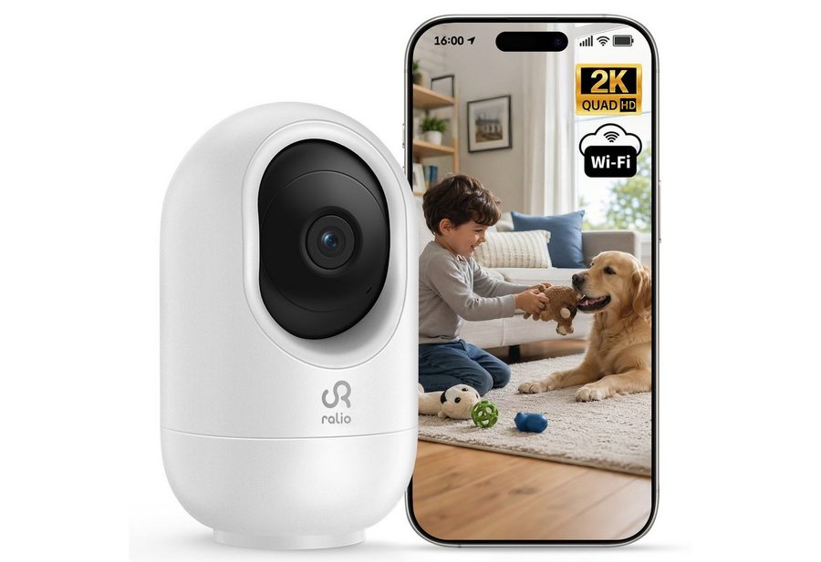Ralio Überwachungskamera WLAN 2K/3MP Smart Home Sicherheitskamera mit Nachtsicht (8–10m) (Innenbereich, Bewegungserkennung, Zwei-Wege-Audio, Cloud & 256GB Speicher, 355° Schwenkbar, stabile 2.4/5GHz Verbindung, IP Kamera für Haus, Wohnung & Familie) von Ralio