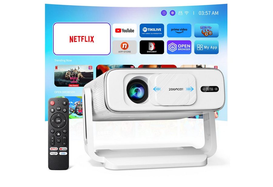 ZOOMCAT ZOOMCAT Beamer 4K Heimkino Mit Netflix Zertifizierung Vollautomatisch Beamer (800 lm, 28000 : 1, 3840x2160 px, AI-Autofokus, automatische Trapezkorrektur) von ZOOMCAT
