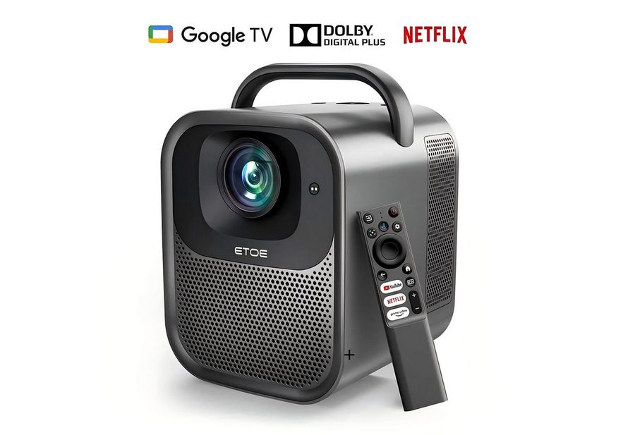 ETOE Seal Pro 1300 ANSI, Native 1080P Google TV & Netflix Beamer (3000:1, 1920*1080 px, Autofokus, Automatische Trapezkorrektur) von ETOE