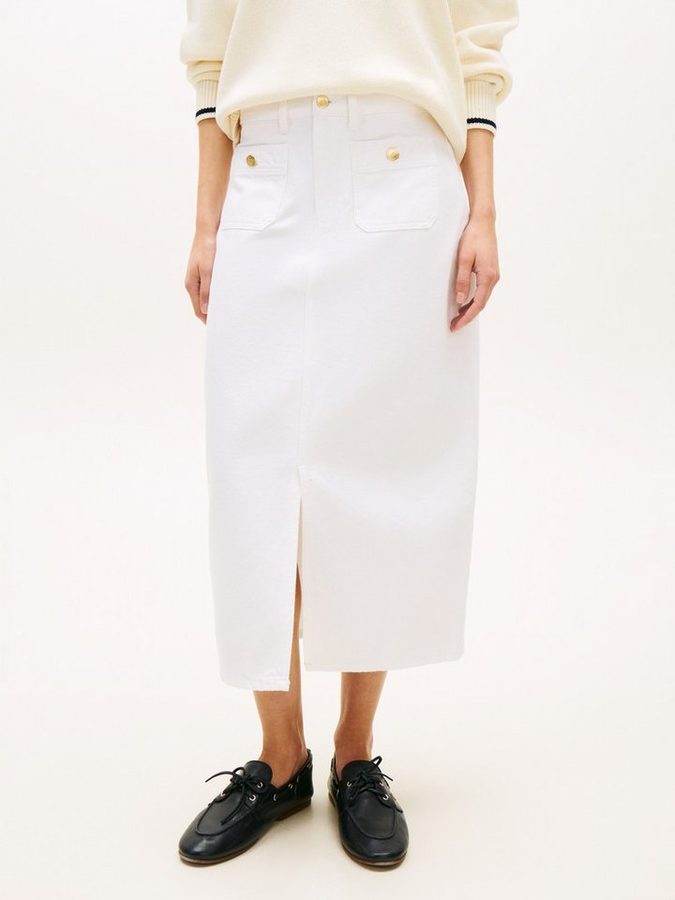 Tommy Hilfiger Bleistiftrock DNM WHITE MIDI STRAIGHT SKIRT HW von Tommy Hilfiger