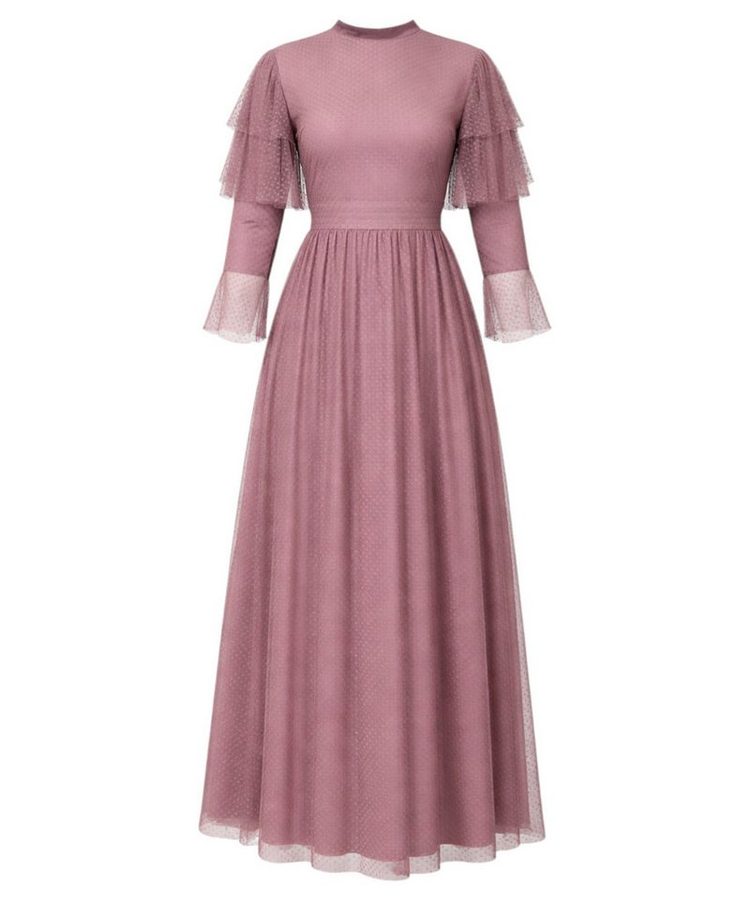 Modavitrini Tüllkleid Abendkleid Maxikleid aus gepunktetem Tüll langarm festlich elegant von Modavitrini