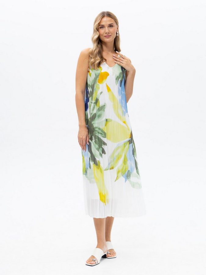 Passioni Plisseekleid mit Floralprint Weißes Maxikleid mit Plissé von Passioni