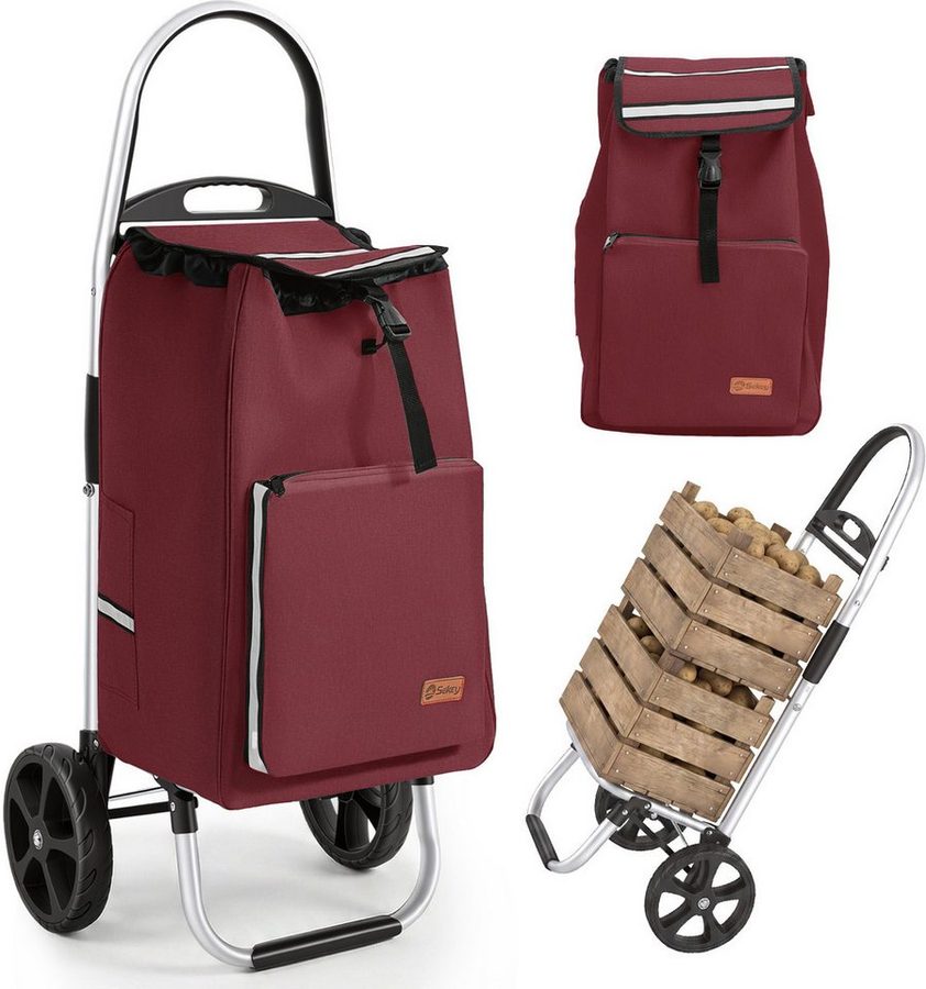 Sekey Einkaufstrolley Aluminium 2-in-1 Faltbar Einkaufstrolley Treppensteiger mit Kühltasche, 50 l Faltbar Einkaufsroller mit großen Rädern und Sackkarren-Funktion von Sekey