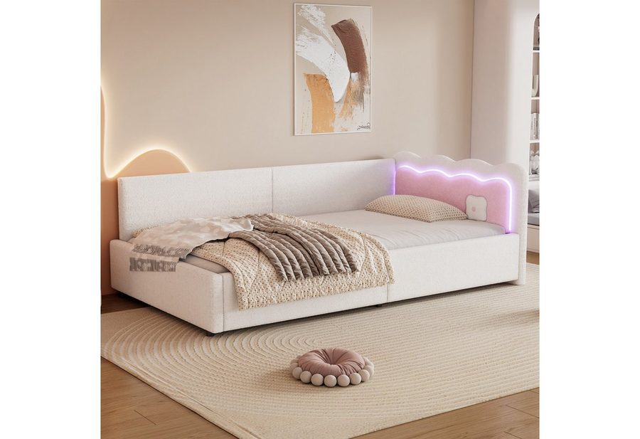 Flieks Daybett, Polsterbett Einzelbett Schlafsofa 90x200cm LED-Licht mit Fernbedienung von Flieks