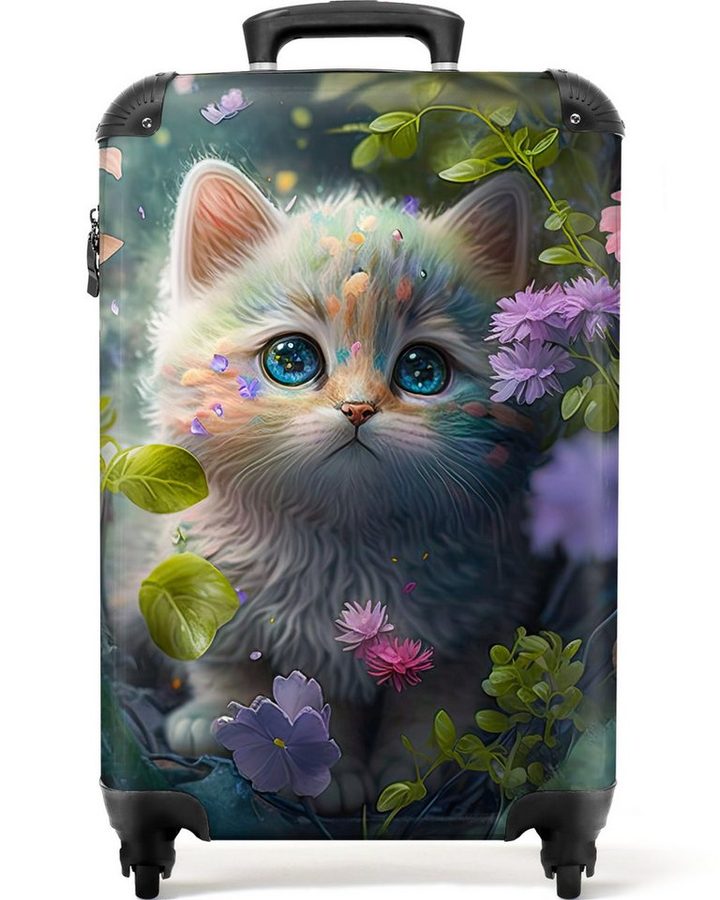 NoBoringSuitcases.com© Kinderkoffer Kätzchen - Blumen - Wald - Illustration - Katze 55x35x20cm, Reisetasche mit Rollen, Koffer Handgepäck Flugzeug von NoBoringSuitcases.com©