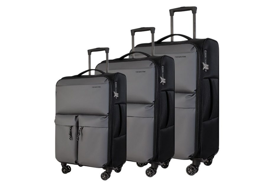 NEWCOM Trolleyset Design Kofferset Stoffkoffer/ Weichschalenkoffer Set, 4 Rollen, (Größen L/M/XS, 3 tlg., Grau Erweiterbar Reisekoffer), Super Leicht, Haltbar Weichgepäck von Newcom