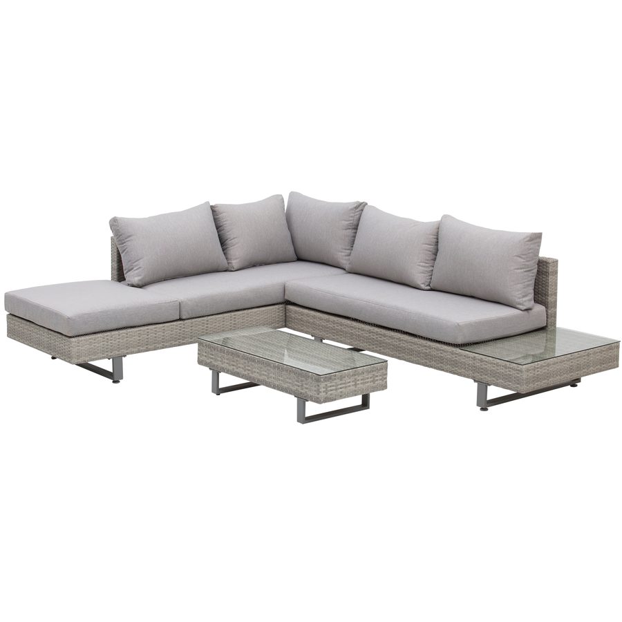 Outsunny Polyrattan-Lounge-Set 3-tlg. Couchtisch Beistelltisch Wetterbeständig Grau + Braun   Aosom.de von Outsunny