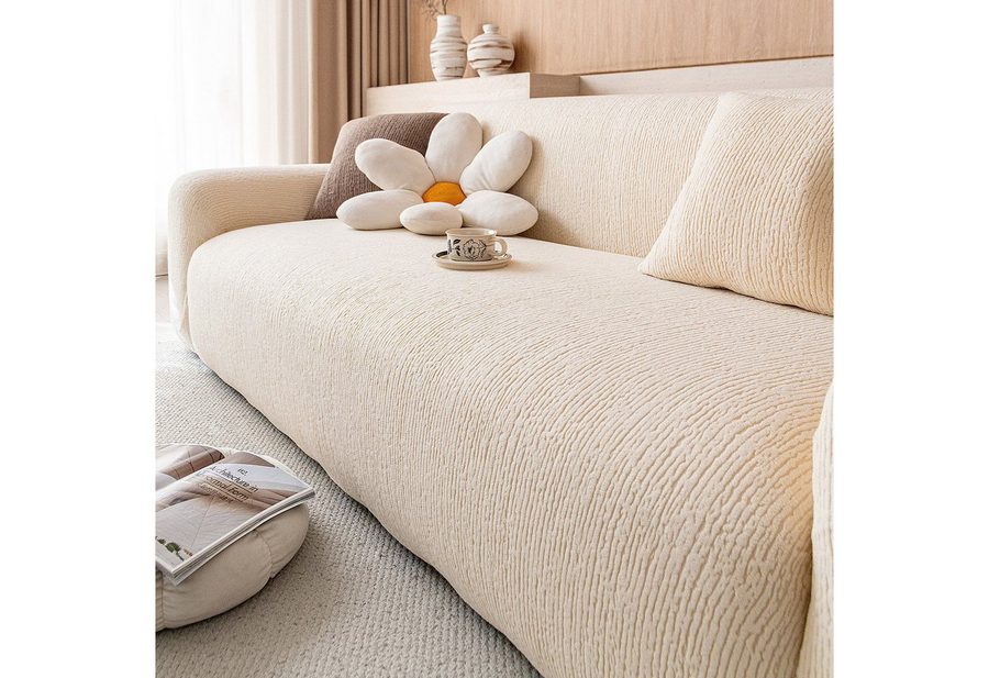 JASLIFE Sofahusse Stretch-Wellenstruktur, weich, elastisch und mit Befestigungsband von JASLIFE