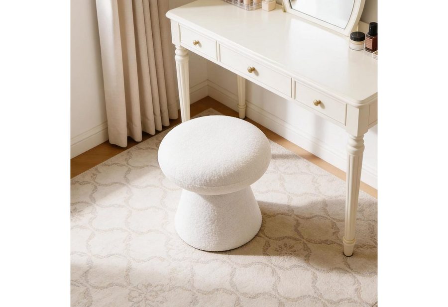 DEKKETO Hocker 360° Drehbarer Teddy-Pilz-Hocker als Schminktischhocker & Fußhocker (1 St), Bequemer Polsterhocker für Schlafzimmer, Ankleidezimmer & Wohnzimmer von DEKKETO