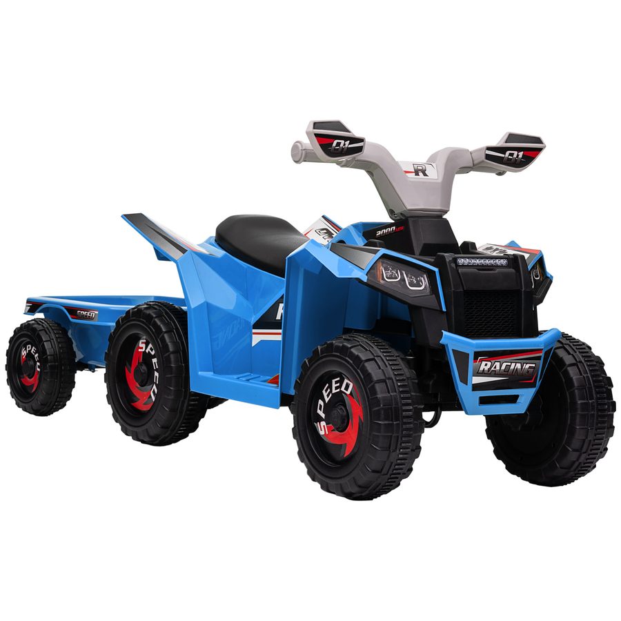 HOMCOM Kinderquad Elektro-Quad 6V mit Anhänger für Kinder 1,5-3 Jahre, 2,5 km/h, sicheres Metallfahrzeug in Blau   Aosom.de von HOMCOM