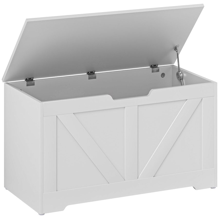 HOMCOM Aufbewahrungsbox, Aufbewahrungsbank mit klappbarem Deckel und Sicherheitscharnieren, rustikaler Stil, Möbel für Diele, Flur, Schlafzimmer, Wohnzimmer, 80 x 40 x 45 cm, weiß   Aosom von HOMCOM