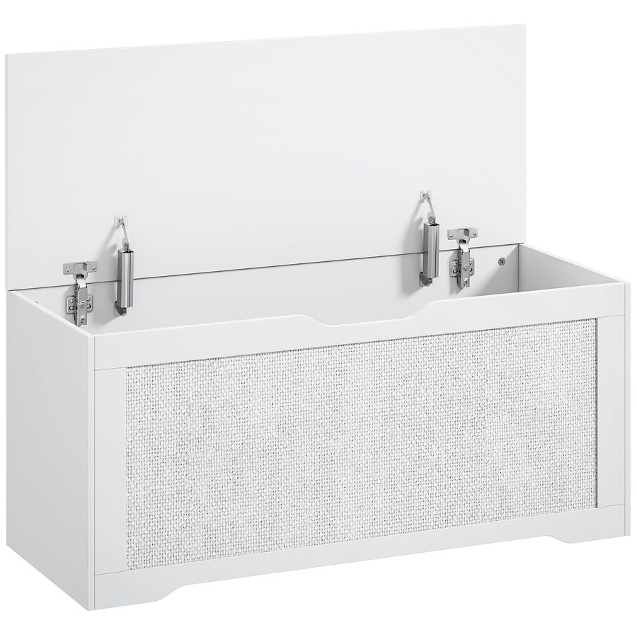 HOMCOM Aufbewahrungsbox 136 l, Aufbewahrungsbank mit Rattan-Front, Klappdeckel, Stützarme, Griffloses Design, für Flur, Diele, Schlafzimmer, Wohnzimmer, 100x40x45 cm, Weiß   Aosom von HOMCOM