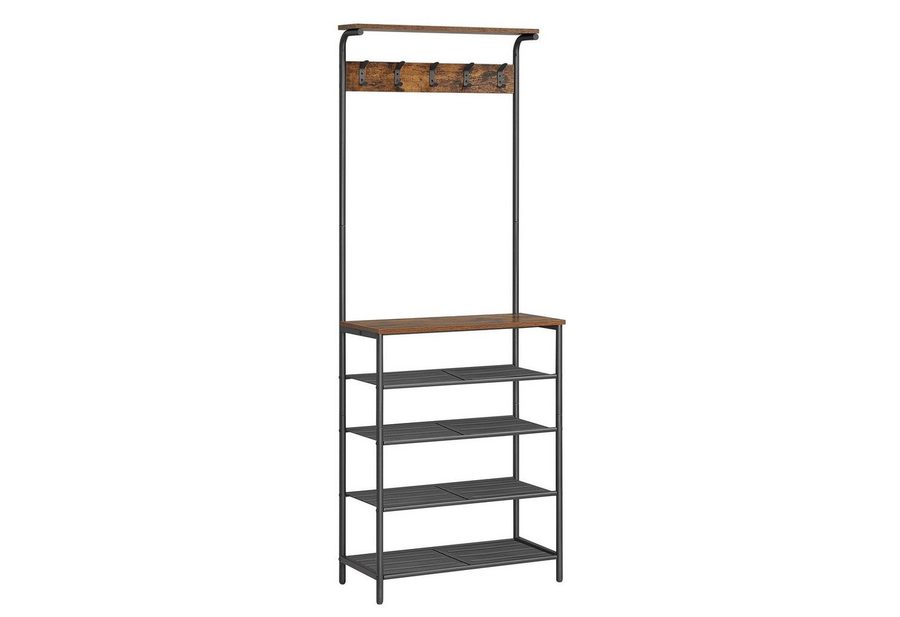 VASAGLE Garderobenständer Kleiderständer mit 5 Doppelhaken, Schlafzimmer, Flur, Industrie-Design, mit 5 Ebenen, eine Ablage oben von VASAGLE