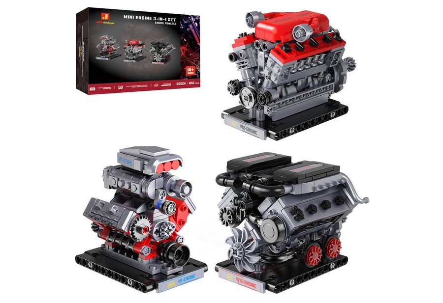 Esun 3 in 1 Mini Motor Bausatz, Technik V8 V12 W16 Engine Klemmbausteine Spielbausteine, (Set, 840 St., Komplettset), Stem Motor Funktionsfähig Baukasten Dekor Geschenk von Esun