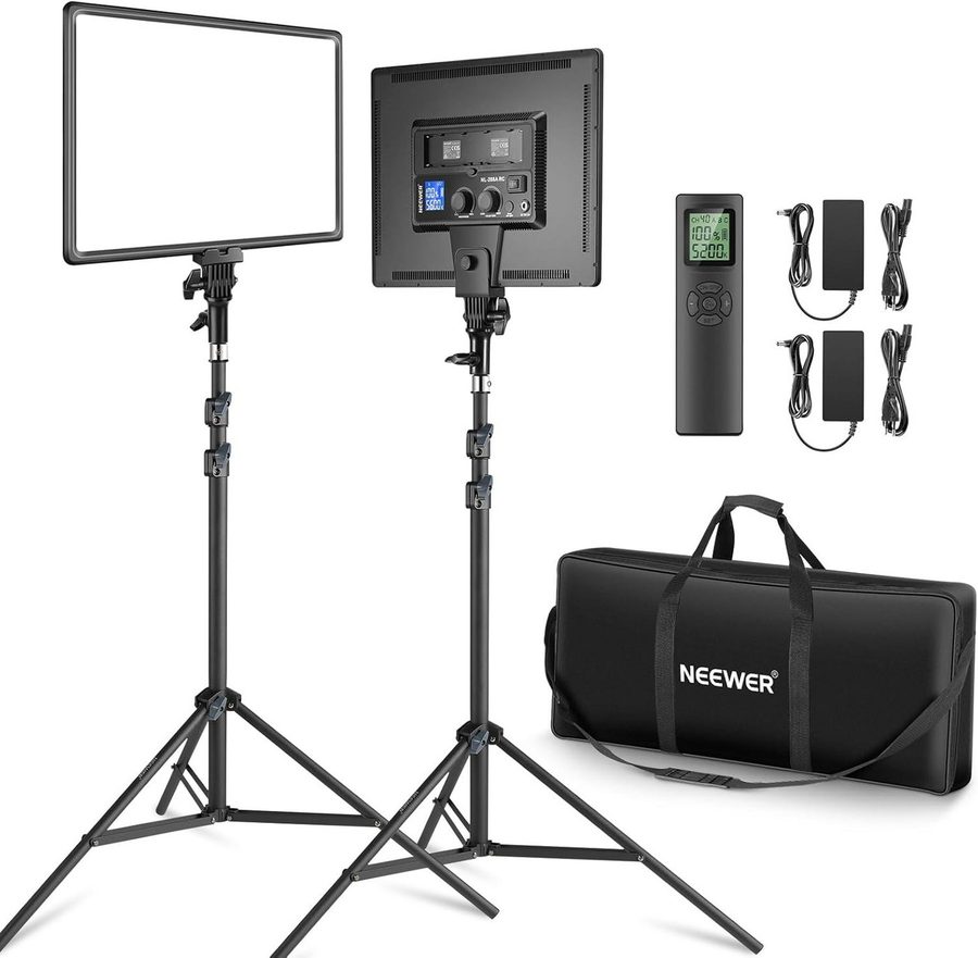 Neewer Videoleuchte 2 STK 18" LED Videolicht Panel Set, 45W Dimmbar Streaming licht, 3200K-5600K, CRI 97+ 4800Lux, mit Fernbedienung & Lichtständer von Neewer