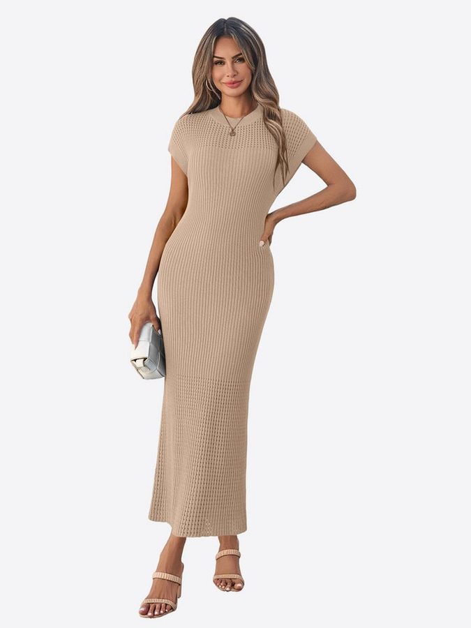 Imily Bela Strickkleid Damen mit Kurzarm und Rundhals Casual (Packung, 1-tlg., 1per-Pack) in Unifarbe mit Lochmustern und Rippstrick von Imily Bela