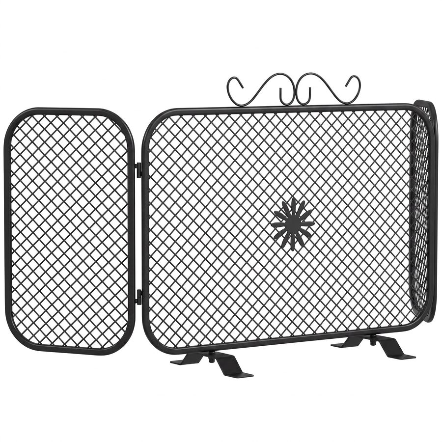HOMCOM Kaminfunkenschutz, 3-teilig klappbar, Kaminabschirmung mit abnehmbarer Basis aus pulverbeschichtetem Metall, florales Muster, einsatzbereit, 90x16x40 cm, Schwarz   Aosom von HOMCOM