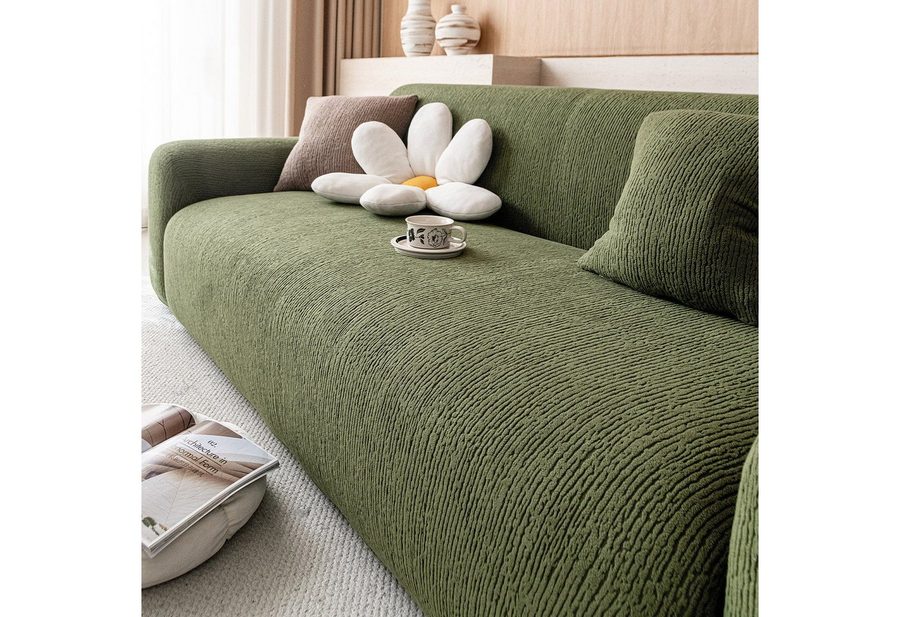 JASLIFE Sofahusse Stretch-Wellenstruktur, weich, elastisch und mit Befestigungsband von JASLIFE