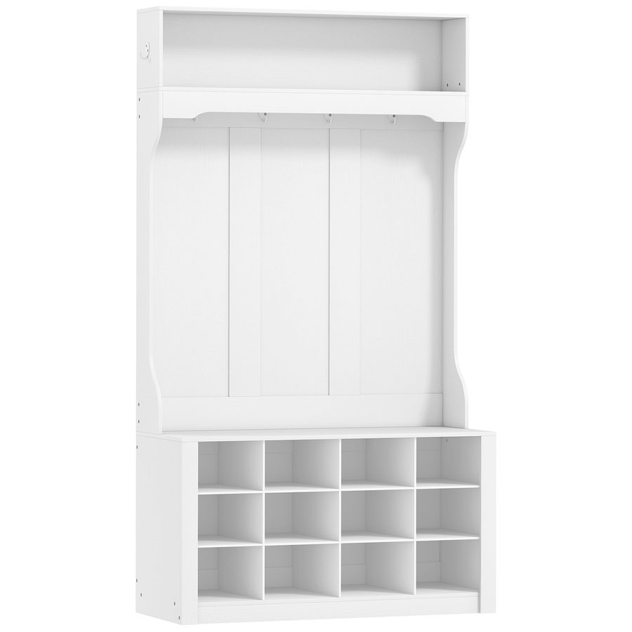 HOMCOM Garderobe 4-in-1 mit Sitzbank, Flurmöbel im Landhausstil mit 12 Schuhfächern, 6 Haken und offener Ablage, 100 x 35 x 172,2 cm, Weiß   Aosom von HOMCOM