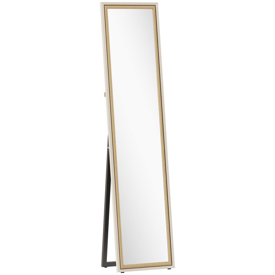 HOMCOM Ganzkörperspiegel 157x37 cm, Großer Wandspiegel mit zweifarbigem Rahmen, Standspiegel, Neigbar oder Aufhängbar, für Wohnzimmer, Schlafzimmer, Flur, Eingang, Weiß und Natur   Aosom von HOMCOM