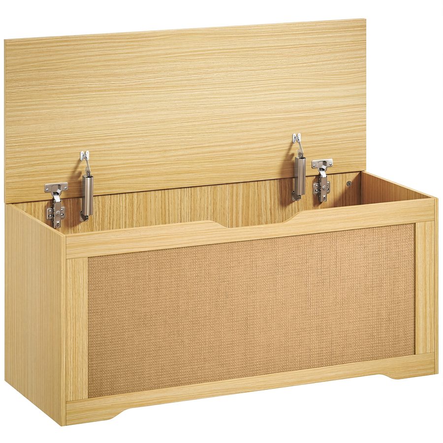 HOMCOM Aufbewahrungsbank aus Rattan 136 l, Truhenbank mit aufklappbarem Deckel und 2 Sicherheits-Scharniere, Griffloses Design, Aufbewahrungsbank für Wohnzimmer oder Flur, 100 x 40 x 45 cm, Eiche   Aosom von HOMCOM