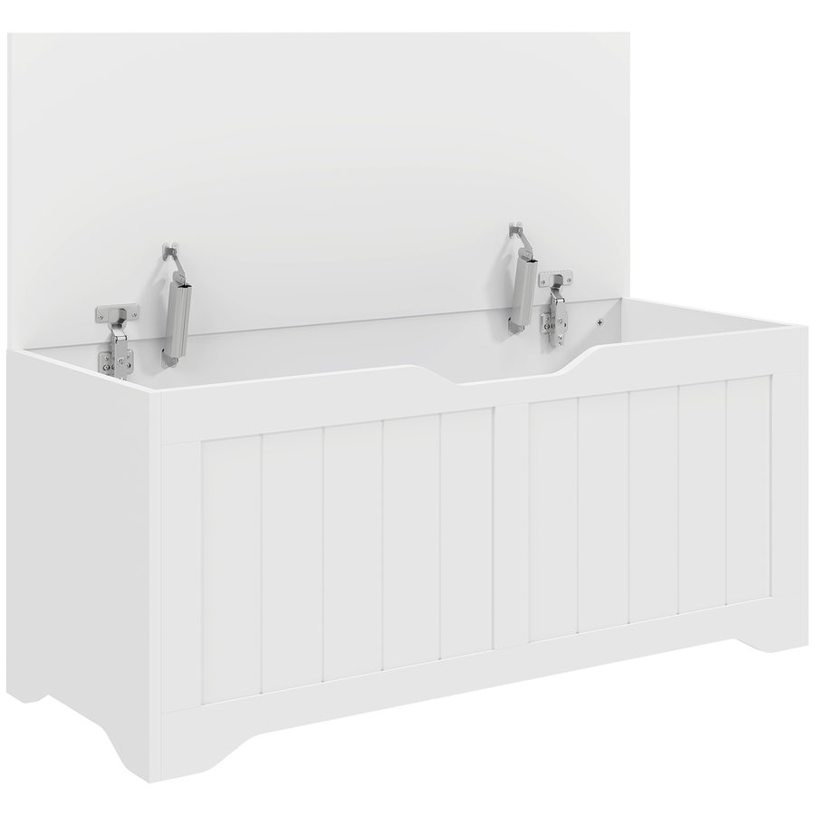 HOMCOM Aufbewahrungsbank für Innen 136 l mit 2 Sicherheitsscharnieren, Aufbewahrungs-Truhe ohne Griffe für Wohnzimmer und Flur, Moderne Sitzbank mit Stauraum, 100x40x45 cm, Weiß   Aosom von HOMCOM