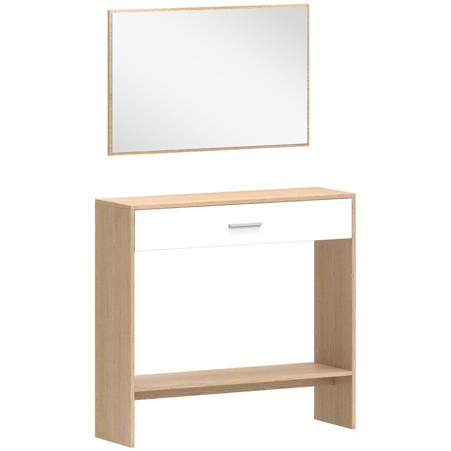 HOMCOM Konsole + Spiegel, schmaler Konsolentisch mit Schublade und Regal, moderner Stil, Eingangs- und Flurtisch, Wohnzimmer, kleine Räume, 91,5 x 27,9 x 85,5 cm, Eiche   Aosom von HOMCOM