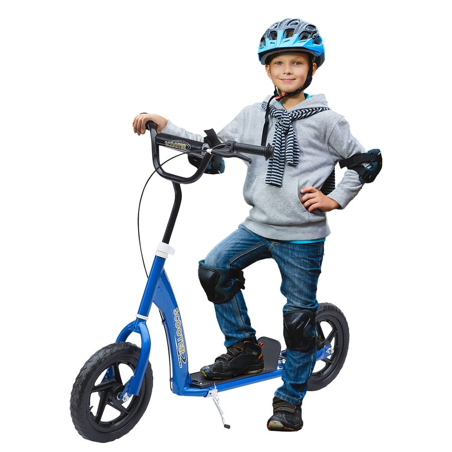 HOMCOM Cityroller Kinderroller Scooter mit verstellbarem Lenker, großen Rädern, 0 km/h, (Tretroller, 1 tlg., Kinderroller), für Außenbereich, Blau von HOMCOM