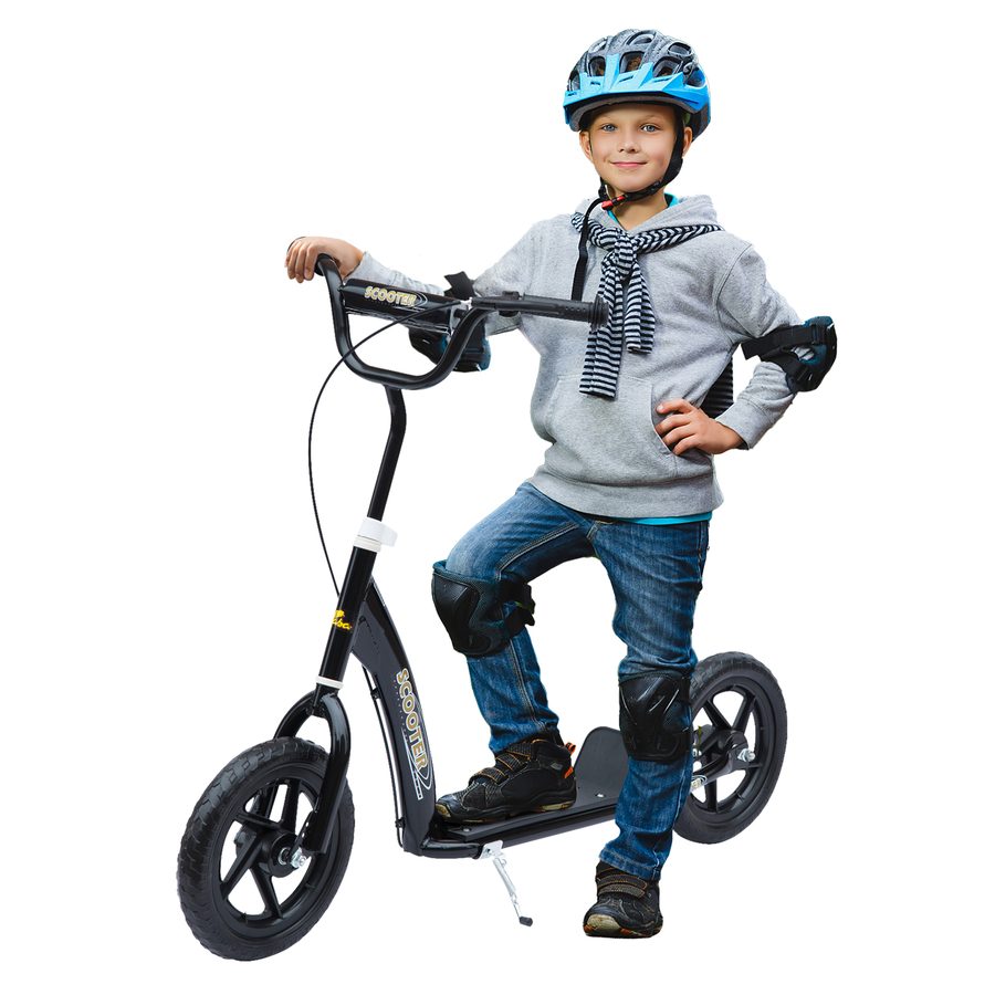 HOMCOM Cityroller Kinderroller Scooter mit verstellbarem Lenker, großen Rädern, 0 km/h, (Tretroller, 1 tlg., Kinderroller), für Außenbereich, Schwarz von HOMCOM