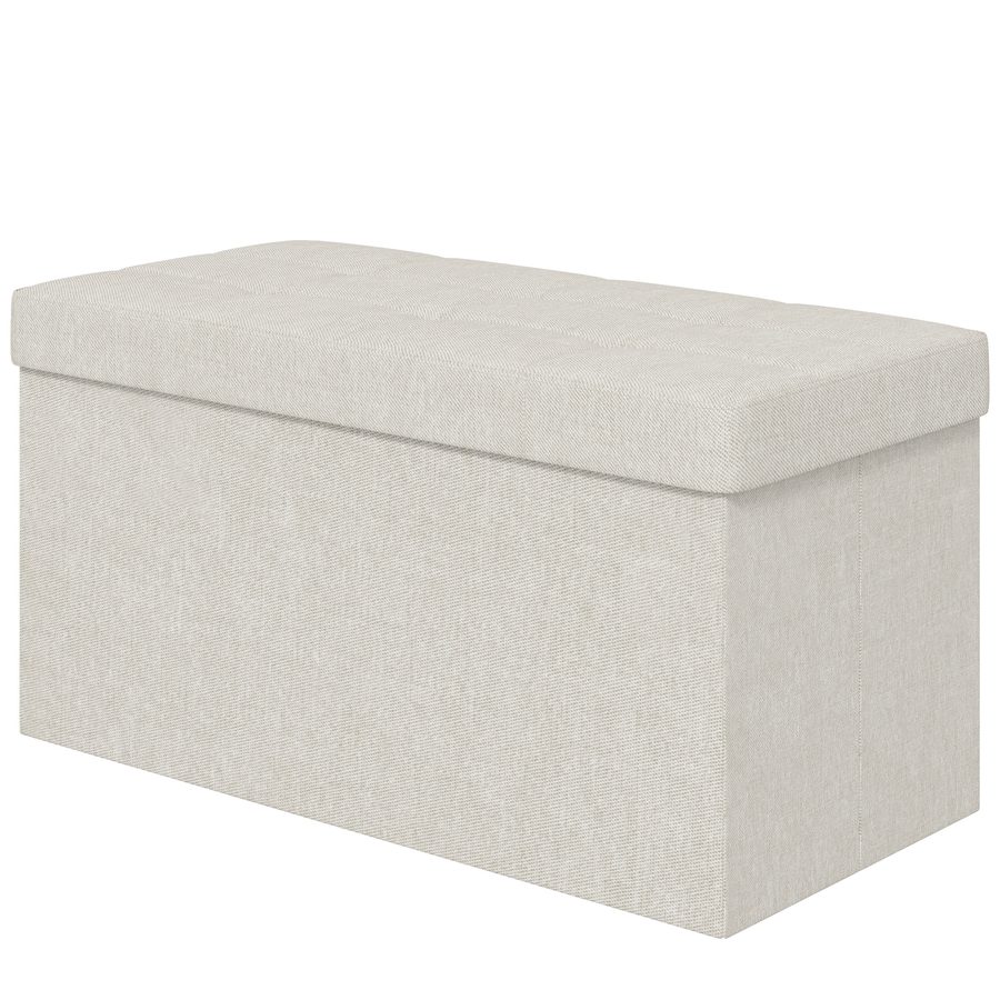 HOMCOM Aufbewahrungs-Pouf, Truhenbank, 76 x 38 x 38 cm, 84L, faltbar, Betthocker, Fußhocker, mit Deckel, für Flur, Wohnzimmer, gesteppt, creme   Aosom von HOMCOM
