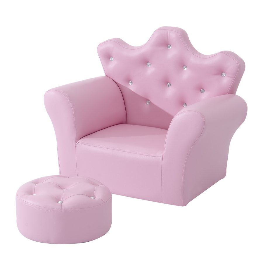 HOMCOM Sessel mit Ottomane, Kindercouch Mini Couch für Kuschelecke (Prinzessinnen Sofa, 1-St., Kindersofa), Rosa 58 x 40.5 x 49 cm von HOMCOM