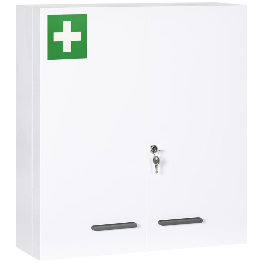 Kleankin Medizinschrank Medikamentenschrank mit 2 Türen für Küche, Erste-Hilfe-Schrank (Arzneischrank, 1-St., Apothekerschrank) Stahl, Weiß, 55 x 18 x 60 cm von Kleankin