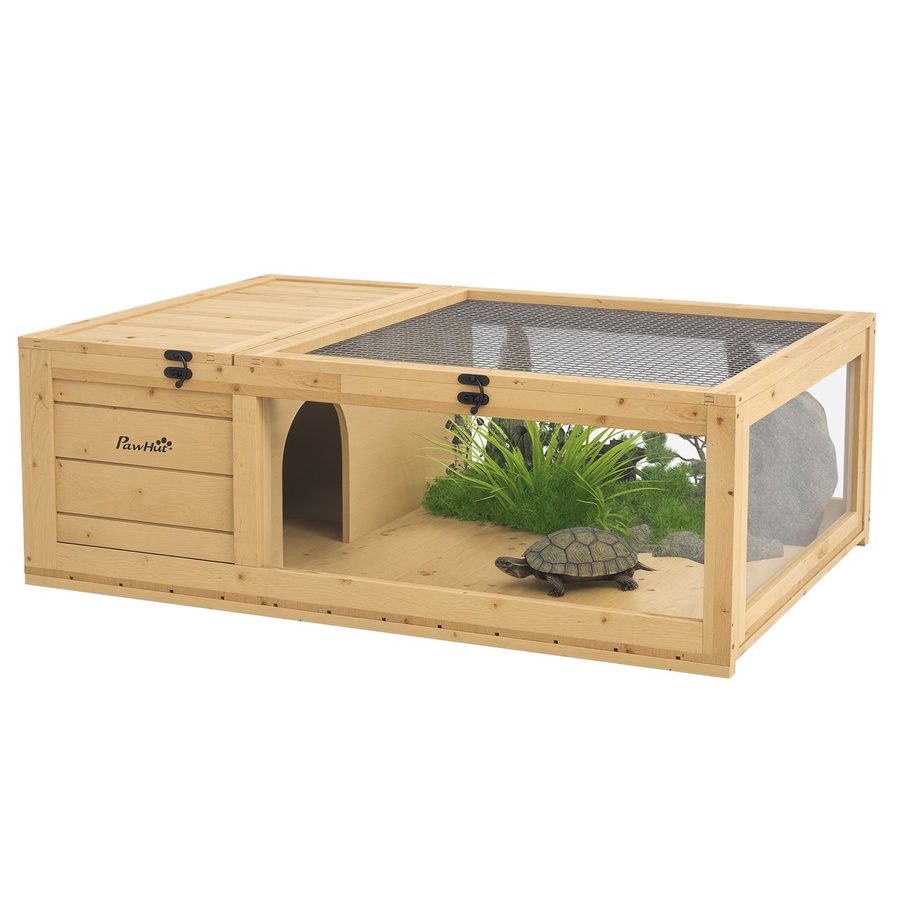 PawHut Kleintierstall Schildkrötenhaus Holz, aufklappbare Oberseite, Reptilienkäfig, Erweiterbarer Lebensraum, Gelb von PawHut