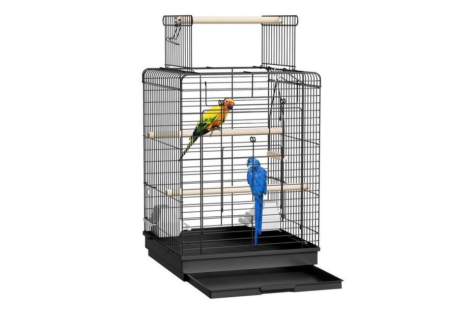 FIVMEN Vogelkäfig Papageienkäfig Vogelvoliere Vogelkäfig Vogelhaus Käfig, Voliere kanarienvögelkäfig Schwarz 40x40x72cm (mit Offenem Dach) von FIVMEN