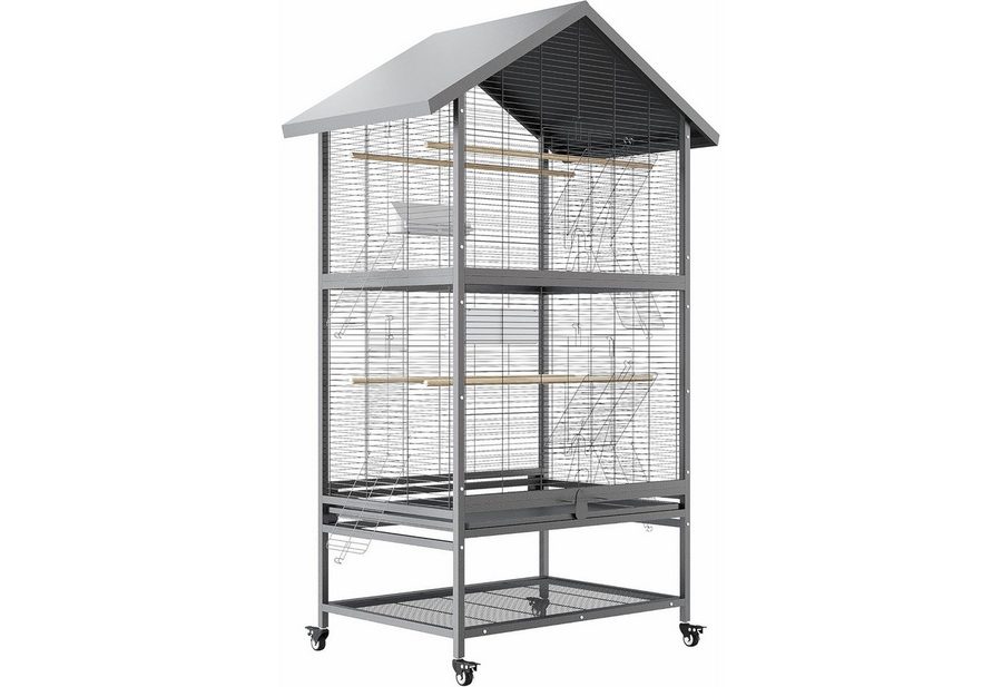 GarveeMore Vogelkäfig mit 2 Futterspender aus PP-Kunststoff,Holzstangen und Lagerregal, Flugkäfig für Papageien und Großer Vögel,167x60x80cm von GarveeMore