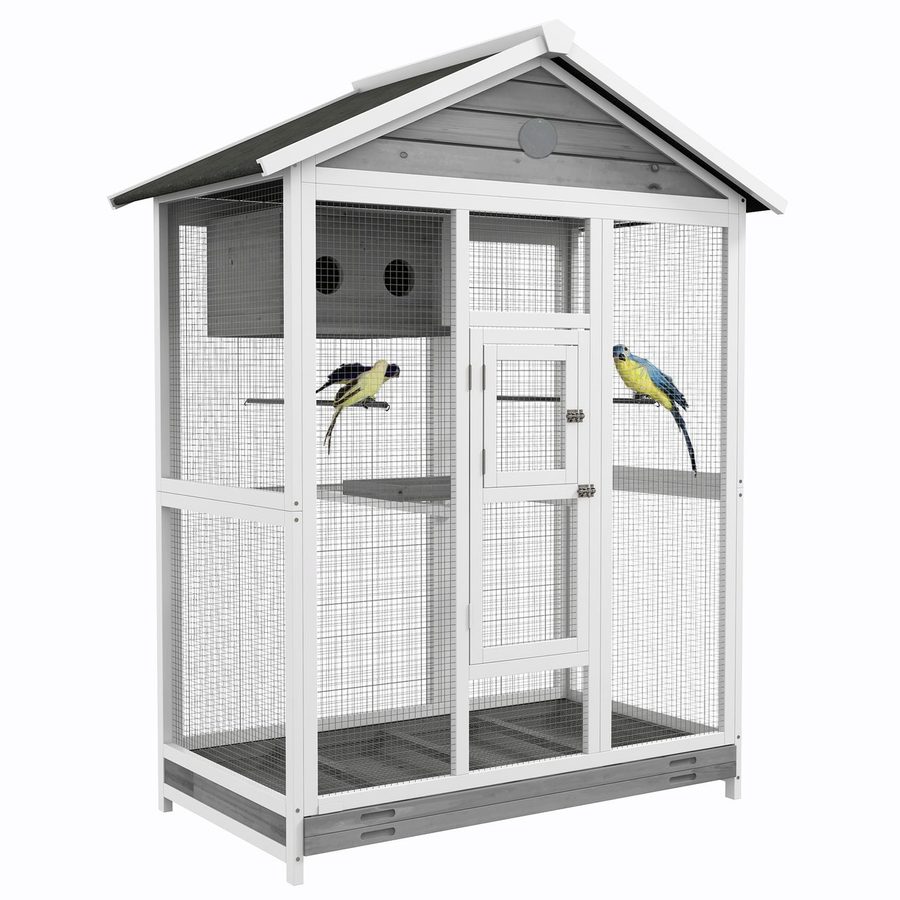 PawHut Vogelkäfig, Wellensittichkäfig mit 4 Sitzstangen, ausziehbarer Bodenwanne, Vogelbauer, Vogelhaus, Tanne, 112 x 68 x 154 cm   Aosom von PawHut