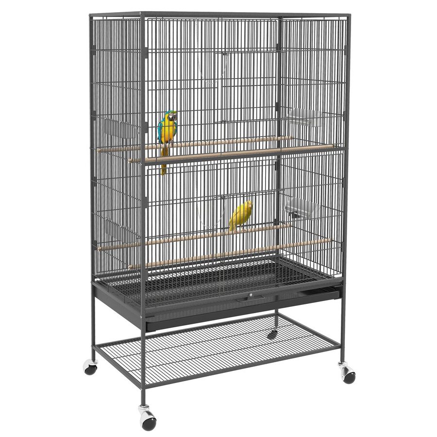 PawHut Vogelkäfig Vogelvoliere mit Sitzstangen und Ablage, 94 x 57 x 153 cm, Grau, mit Türen und Rollen für Vögel   Aosom.de von PawHut