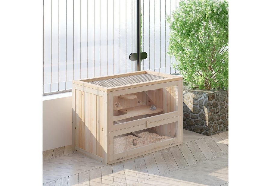 PawHut Kleintierkäfig Holz 60 x 35 x 42 cm   Aosom von PawHut