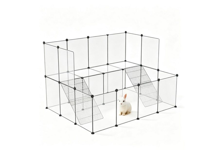 FIVMEN Freigehege Doppelschichtig Kleintiergehege aus Kunststoff Kleintierauslauf, für Meerschweinchen Käfig Kleintierkäfig Welpengehege von FIVMEN