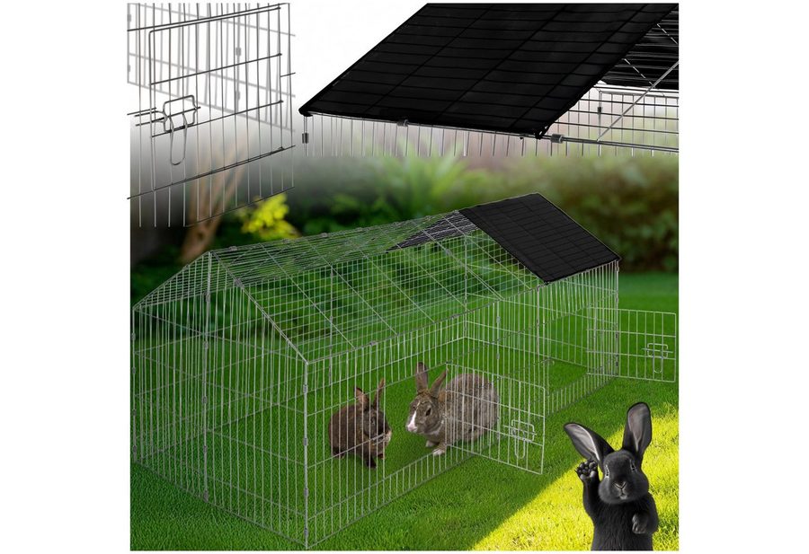 tectake Freigehege Tierauslauf, 180 x 75 x 75 cm, aus 12 Gitterelementen, 2 Türen, Mit Sonnenschutz, schnell und variabel aufstellbar sowie erweiterbar von TECTAKE