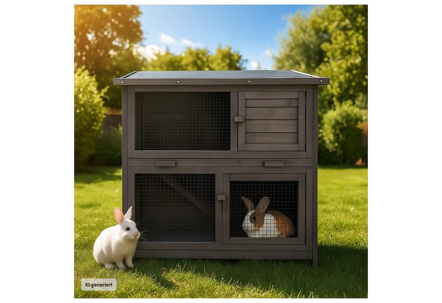 HTI-Living Kleintierstall Kleintierstall aus Holz in Grau, ideal für Kaninchen von HTI-Living