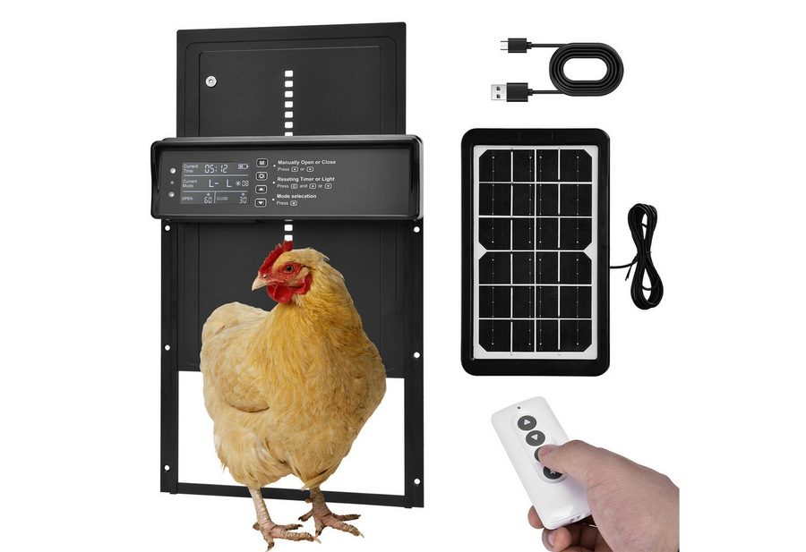 XERSEK Haustierklappe Automatisch Hühnerklappe Solar, Elektrische Hühnerstall mit Timer Lichtsensor Anti-Pinch von XERSEK